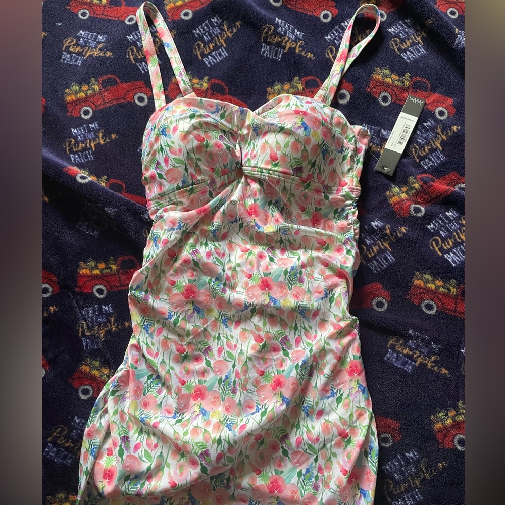 Floral Print Dress with Pink and Green Accents